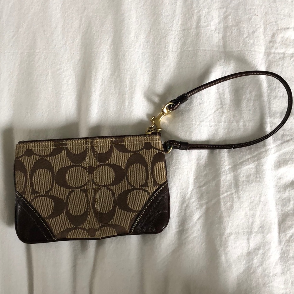 COACH brown leather wristlet